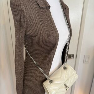 Anthropologie Chocolate Glitter sweater dress/top with zipper